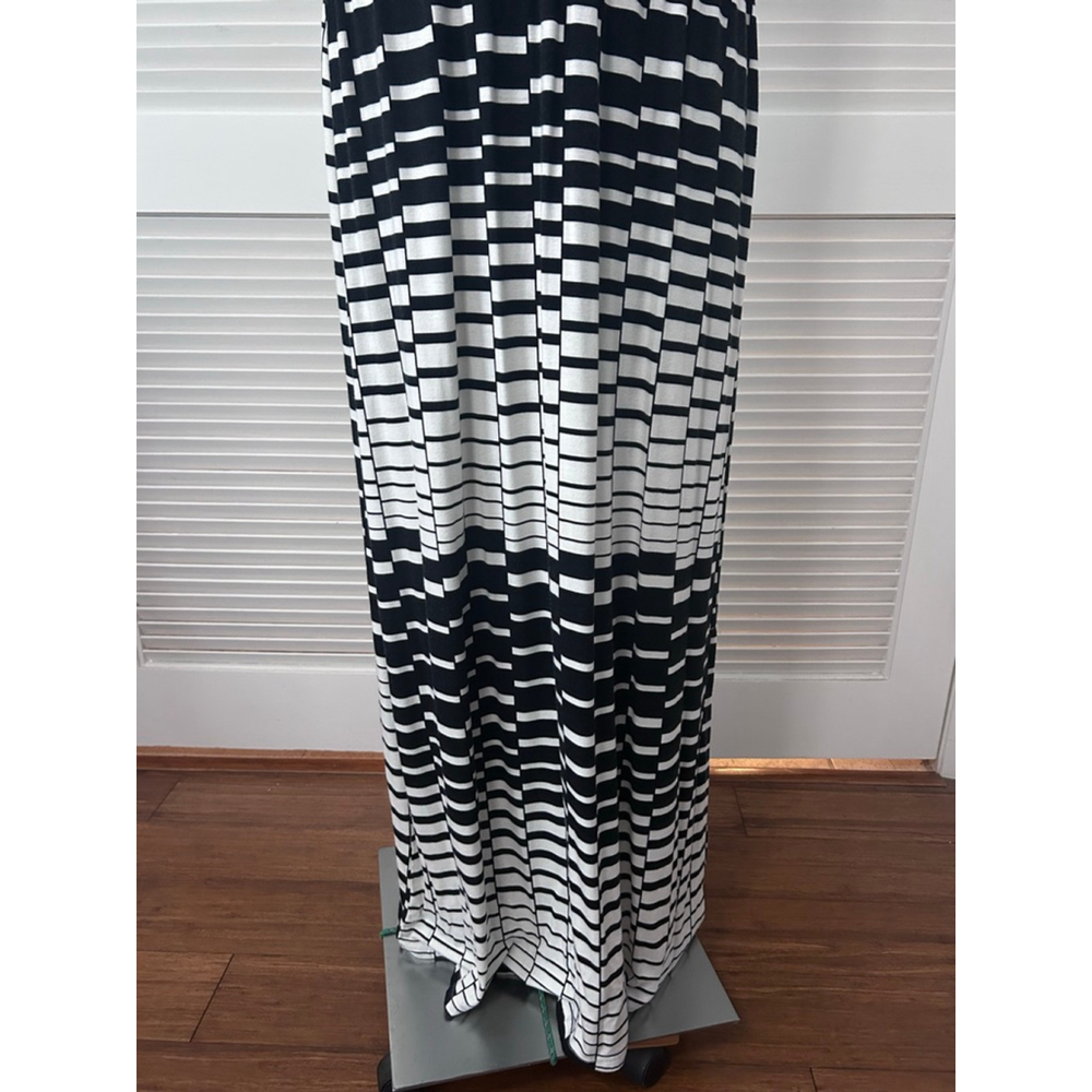 Lane Bryant Maxi Dress Black White Geometric Faux Wrap 14/16 Stretch - Picture 4 of 12